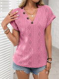 Openwork V-Neck Short Sleeve T-Shirt