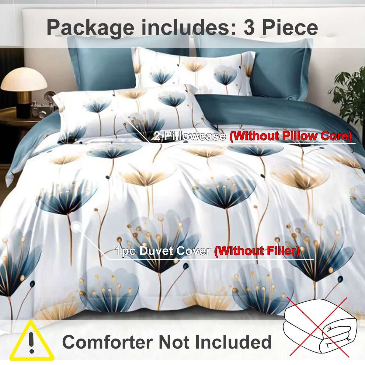 3 - piece Set Of Simple And Fresh Blue And White Floral Duvet Cover - MyStylz