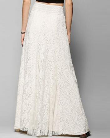 Pleated Solid Mesh Lace Layered Gypsy Boho Summer Long Maxi Skirt