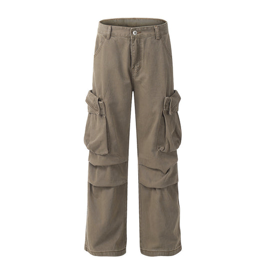 Punk Wash Denim Cargo Pants Trousers Men