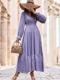 Floral Print Flounce Sleeve Shirred Dress Maxi Women Outfit