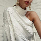 Strapless high collar twist sweater