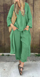 2pcs Long-sleeved Suits Loose V-neck Long Top And High Waist Wide Leg Pants