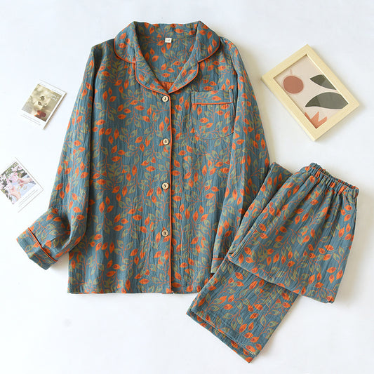 Double-layer Jacquard Feather Pajamas Suit Women