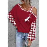 Houndstooth Long Sleeve Asymmetrical Neck Top