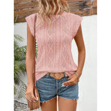 Eyelet Round Neck Cap Sleeve Top