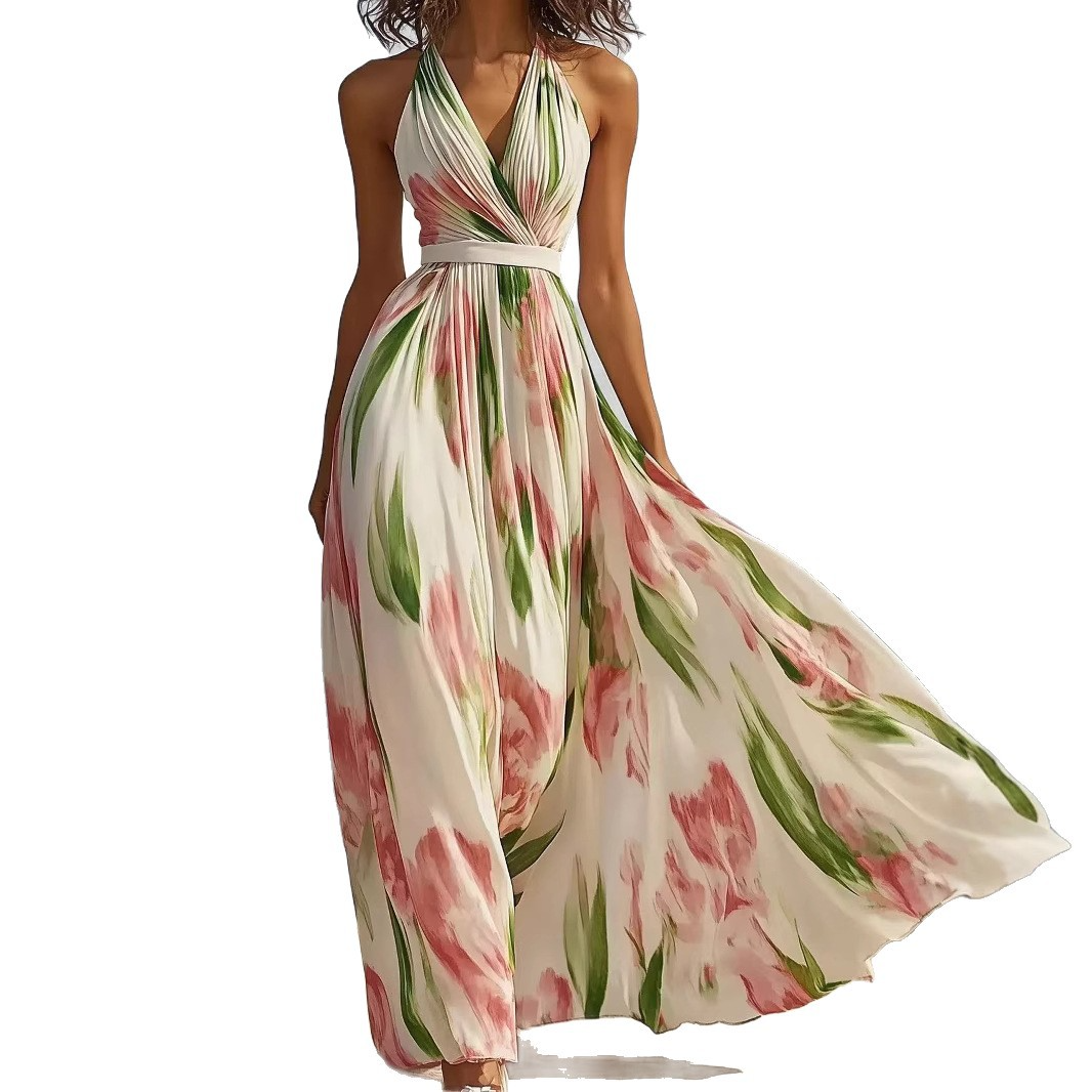 White French Gentle Seaside Holiday Oblique Shoulder Strap Dress