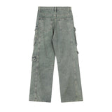 Punk Wash Denim Cargo Pants Trousers Men