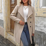 Single-breasted Button-up Tie-neck Stand Collar Warm Woolen Coat, Woolen Trench Coat Jacket