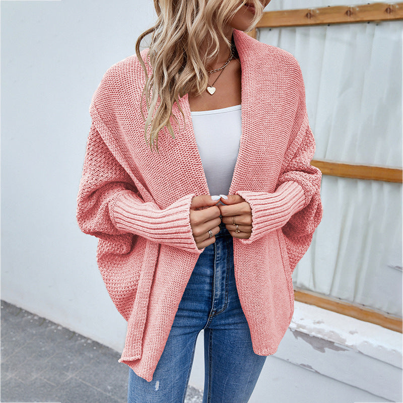 New Loose Knitted Sweater Solid Color Bat Sleeve