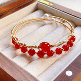 Tiger Eye Lime Moonstone Pearl Strawberry Crystal Jade Bracelet