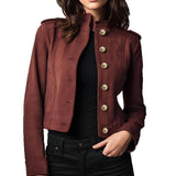 Women's Fashion Retro Long Sleeve Short Suede Jacket