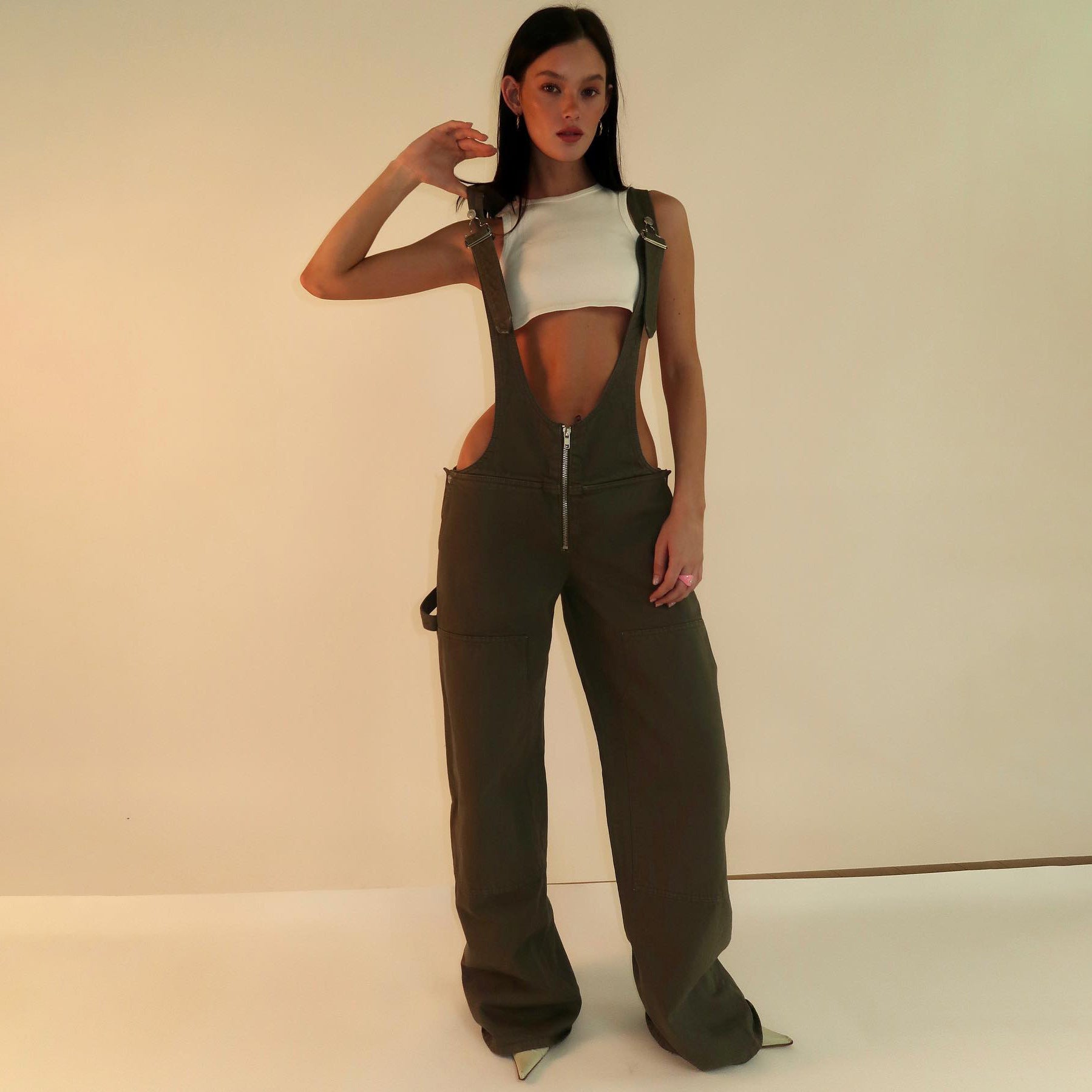 Y2K Zipper Denim Overalls With Pockets Fashion