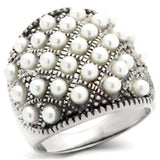 410108 - Antique Tone 925 Sterling Silver Ring with Synthetic Pearl in