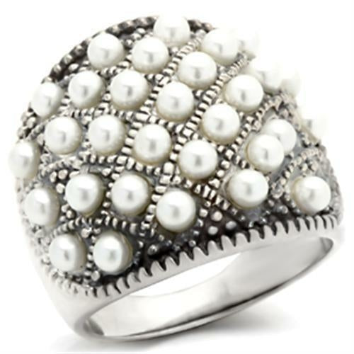 410108 - Antique Tone 925 Sterling Silver Ring with Synthetic Pearl in