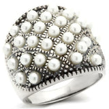 410108 - Antique Tone 925 Sterling Silver Ring with Synthetic Pearl in