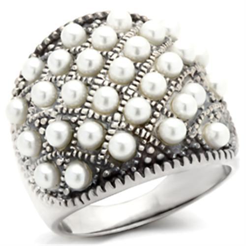 410108 - Antique Tone 925 Sterling Silver Ring with Synthetic Pearl in