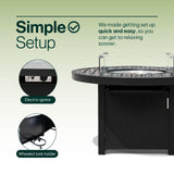 Propane FirePit Table: 50,000 BTU Aluminum Slat Top with Lid, Stainless Steel Burner, Windguard, 8KG Glass Beads, 300D PVC Cover, CSA-Listed