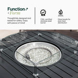 Propane FirePit Table: 50,000 BTU Aluminum Slat Top with Lid, Stainless Steel Burner, Windguard, 8KG Glass Beads, 300D PVC Cover, CSA-Listed
