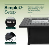 Propane FirePit Table: 50,000 BTU Aluminum Slat Top with Lid, Stainless Steel Burner, Windguard, 8KG Glass Beads, 300D PVC Cover, CSA-Listed