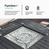 Propane FirePit Table: 50,000 BTU Aluminum Slat Top with Lid, Stainless Steel Burner, Windguard, 8KG Glass Beads, 300D PVC Cover, CSA-Listed