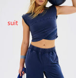 Ladies Two-piece Set Solid Color Casual Suit