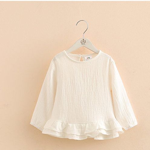Girls' Ruffle Cotton Linen Long Sleeved T-shirt