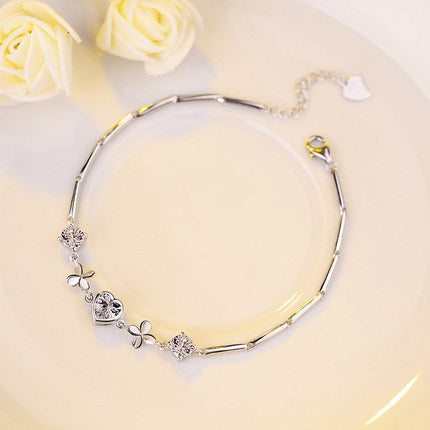Silver Bracelet Heart-shaped Clover