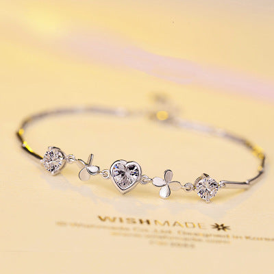 Silver Bracelet Heart-shaped Clover