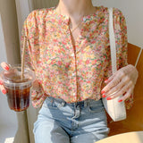 Women's Floral Chiffon Top Long Sleeve Shirt
