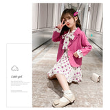 Girls Casual Blazer Solid Color Dot Dress Set Suit