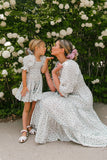 Fashion Floral Square Collar Lantern Sleeve Mother-daughter