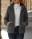 Women's Autumn And Winter Loose Pocket Hooded Zipper Plush Jacket