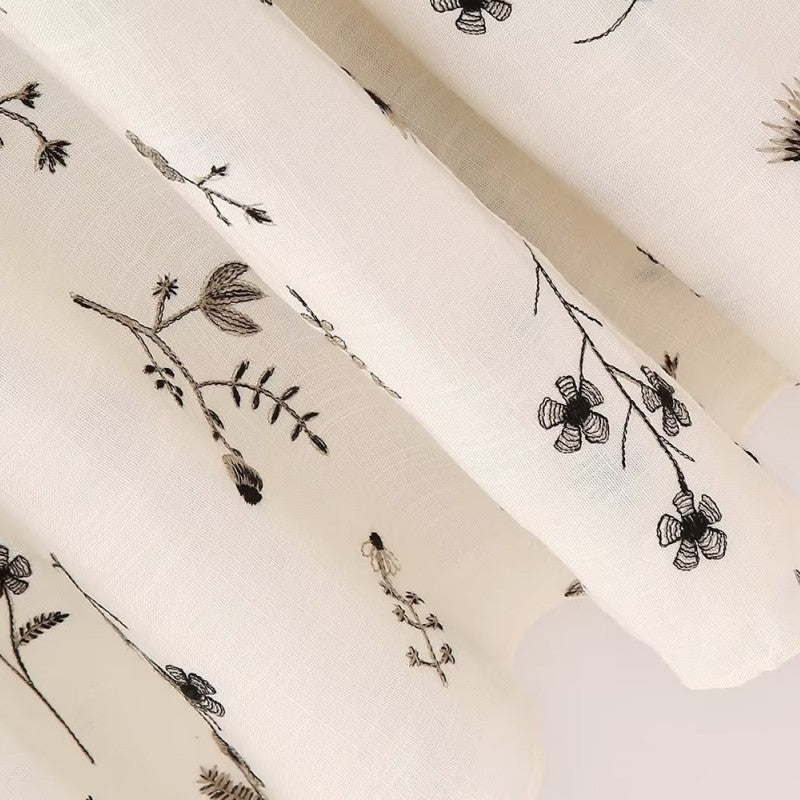 Summer New Embroidered Linen Blended Top Long Skirt