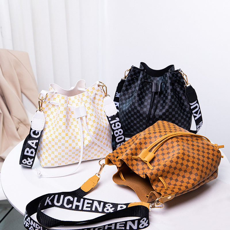 Printed Bucket Bag PU Multi Layer Soft Leather