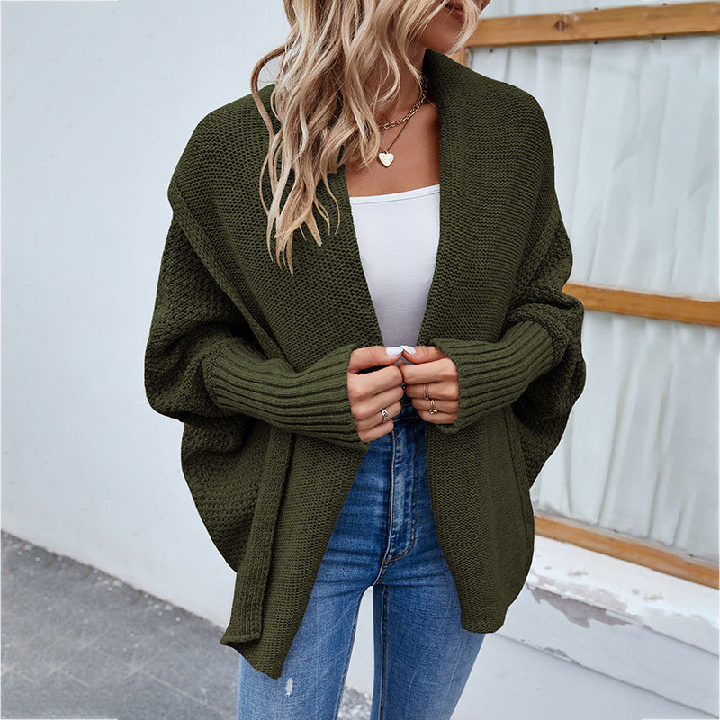 New Loose Knitted Sweater Solid Color Bat Sleeve