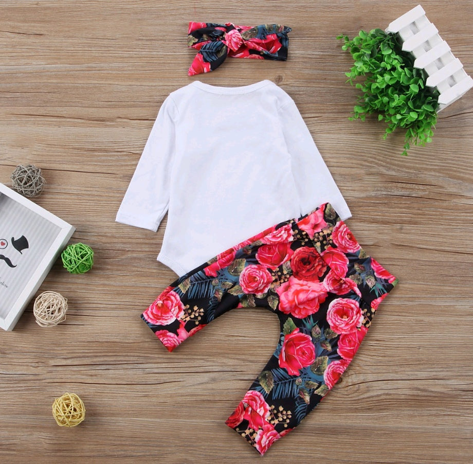 Girls  Clothing Set with Cotton Long-sleeved Color Hair Band