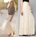Pleated Solid Mesh Lace Layered Gypsy Boho Summer Long Maxi Skirt