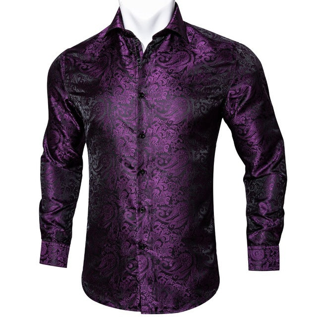 Floral Long Sleeve Silk Shirts Men