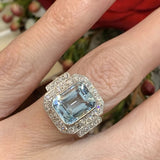 Luxury Square Sea Blue Zircon Ring