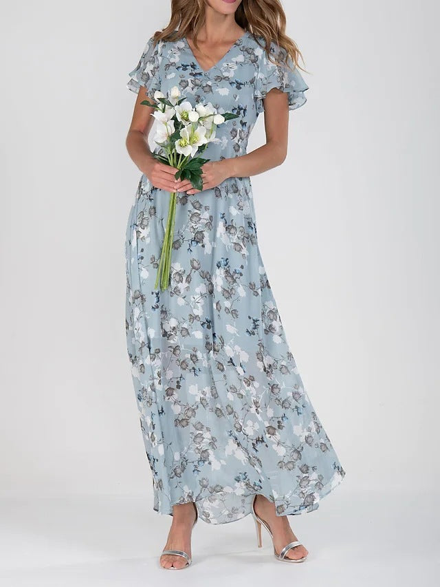 Flowers Print Short Sleeve Dress Summer Fashion