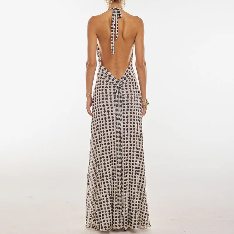 Floral Print Halter Maxi Bodycon Dress