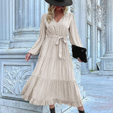 Casual Long Sleeve Solid Color Dress Draping Effect