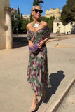 Chiffon Short-sleeved Dress Summer Fashion Print V-neck Long Dress, Women's Clothing