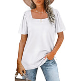 Gathered Striped Square Neck Short Sleeve T-Shirt Women