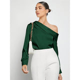 Ruched One Shoulder Long Sleeve Top