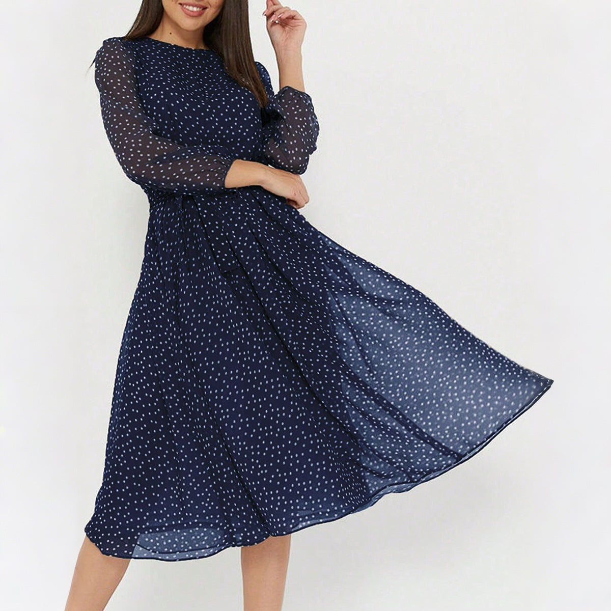 Vacation Style Polka Dot Long Sleeve Maxi Dress
