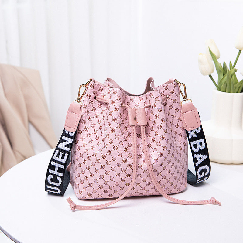 Printed Bucket Bag PU Multi Layer Soft Leather
