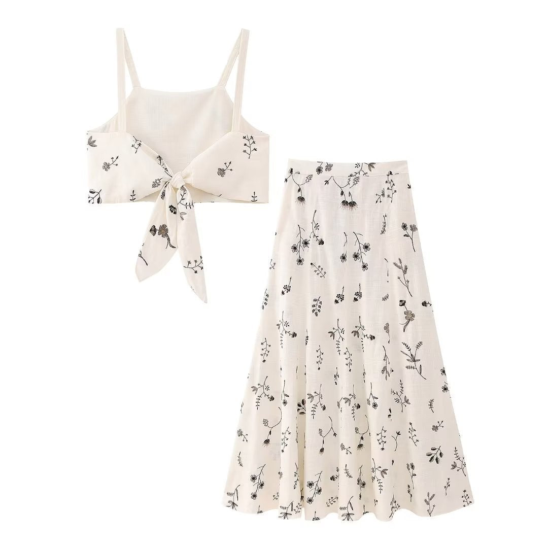 Summer New Embroidered Linen Blended Top Long Skirt