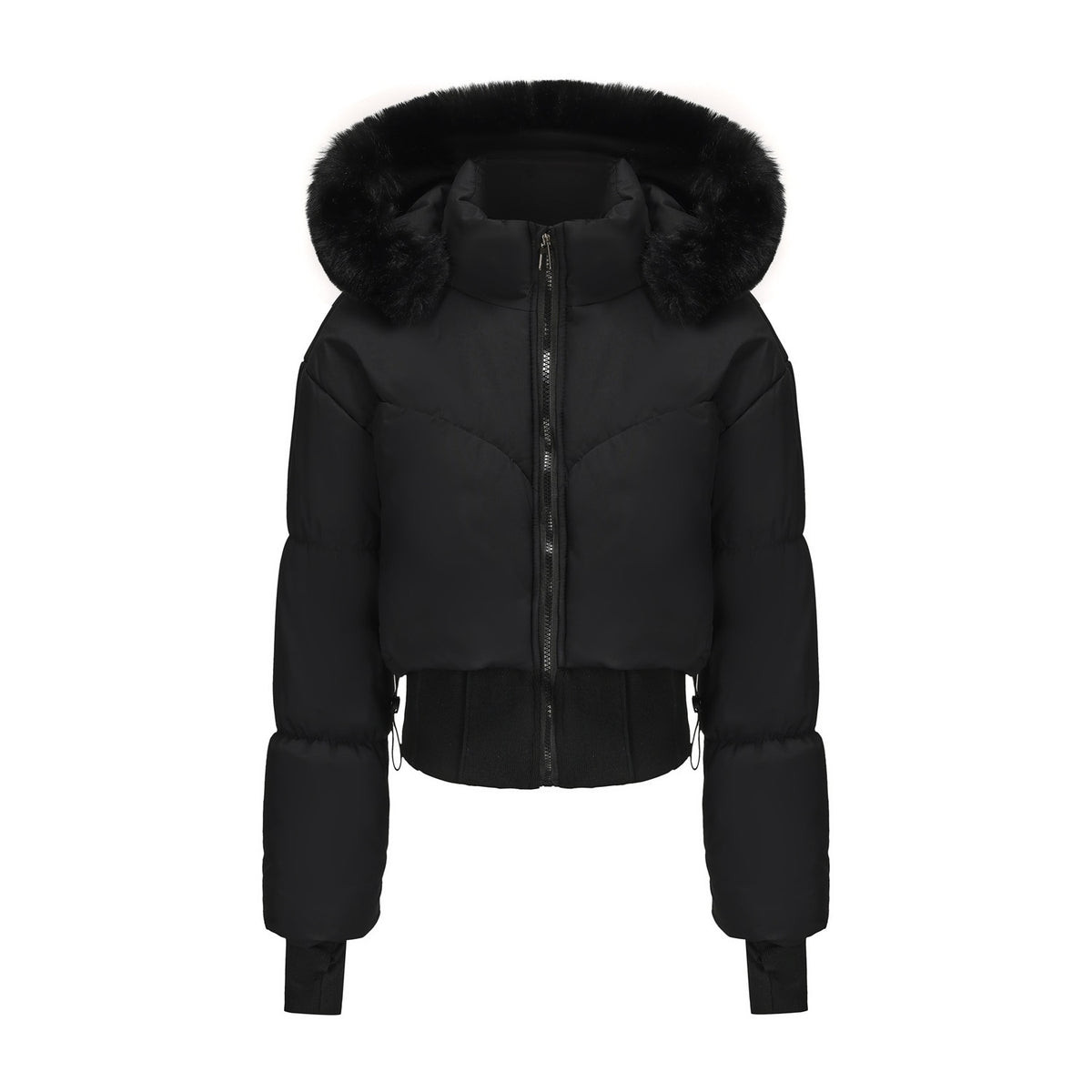 Women's Waist-tight Big Fur Collar Hooded Short Cotton Jacket
